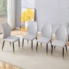 4 light gray modern dining chairs with stylish PU patterned backrest and black metal legs for a comfortable home experience in the kitchen