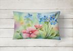 State Watercolor Flowers Throw Pillow for Indoor/ Outdoor Patio Washable, Alaska Forget-me-nots in Watercolor,12Hx16W