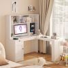 L Shaped Desk with outlet, Computer Desk with Drawers, Bookshelf & Hutch, Modern Corner Desk, Home Office Desk,L-Shaped Study Table Writing Desk