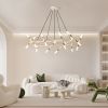 White & Golden Modern Chandelier Light Fixture, Branch Design with Frosted Tubes, Black Cords, Adjustable Height Pendant Light for Dining Room