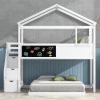 Twin over Full House Bunk Bed with Storage Staircase and Blackboard,White(Old SKU: GX001701AAK)