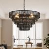 Rustic 5-Tier Black Hemp Rope Chandelier with 8 E12 Sockets, UL Listed Hardwired Pendant Light, Boho Farmhouse Ceiling Fixture for Dining Room