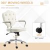 HOMCOM Cute Home Office Chair, Computer Desk Chair with Button Tufted Velvet-Feel Fabric, Swivel Vanity Chair, Cream White