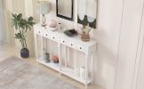 TREXM Retro Console Table with 4 Drawers and Open Shelf, perfect for Entryways, Living Rooms, and Hallways (White)