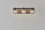 Farmhouse Vanity Light Fixture, 3-Light Bathroom Wall Sconce with Clear Seeded Glass Shades, Rustic Black Finish with Wood Backplate