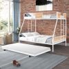 Metal Twin over Full Bunk Bed with Trundle/ Heavy-duty Sturdy Metal/ Noise Reduced/ Safety Guardrail/ Wooden Decoration/ Convenient Trundle / Bunk Bed