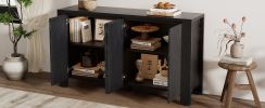 TREXM Retro 4-door Sideboard with Distressed Finish and Adjustable Shelves for Dining Room, Kitchen, and Living Room (Black)