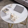Mecor Round Coffee Table, Modern Center Table with Faux Marble Surface top & Gold Metal Legs, Sofa Table for Living Room