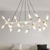 White & Golden Modern Chandelier Light Fixture, Branch Design with Frosted Tubes, Black Cords, Adjustable Height Pendant Light for Dining Room