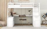 Twin Size Loft Bed with 7 Drawers 2 Shelves and Desk - White