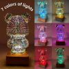 3D Fireworks Bear Night Light RGB Led 7 Color Luminarias Projection Lamp, Desk Decoration