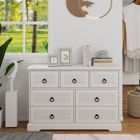 Modern 5/6/7, Wood Storage Dresser with Ring Handles (Color: White 7 Drawers)
