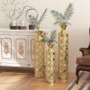 Metal decorative vase High Distress Metal center vase with 3D triangle pattern, set of 3 vases for home decoration 33.5 ", 29.5 ", 25.2 "high, gold