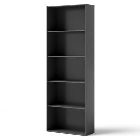 5-Shelf Multi-Functional Wood Bookcase for Home Office (Color: Black)