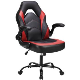 Ergonomic Office Computer Home Gaming Desk Chair Adjustable PU Leather Racing Chair Flip-up Armrest (Color: Red)