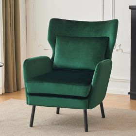 Wing Back Velvet Accent Chair (Color: as Pic)