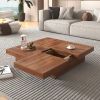 Square Marble Veneer Coffee Table Sliding Top with Storage in 39.4''