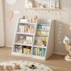 Wooden Toy Storage Organizer Cabinet Kids Bookshelf Children Bookcase Toddler Baby Sling Book Rack Adjustable Shelf for Playroom Bedroom Nursery Hallw