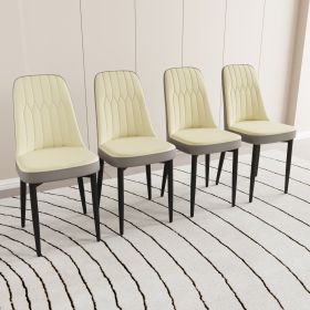 A set of 4 or 2 dining chair, modern style chair made of high-quality PU Leather fabric with thick soft cushions, black metal leg kitchen chair (Color: Beige+Grey+4in1)