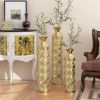 Metal decorative vase High Distress Metal center vase with 3D triangle pattern, set of 3 vases for home decoration 33.5 ", 29.5 ", 25.2 "high, gold