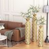 Metal decorative vase High Distress Metal center vase with 3D triangle pattern, set of 3 vases for home decoration 33.5 ", 29.5 ", 25.2 "high, gold