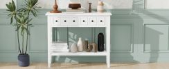 TREXM Rustic Console Table with Open Shelf, Rubber Wood Legs, Ideal for Entryways, Living Rooms, and Hallways (White)